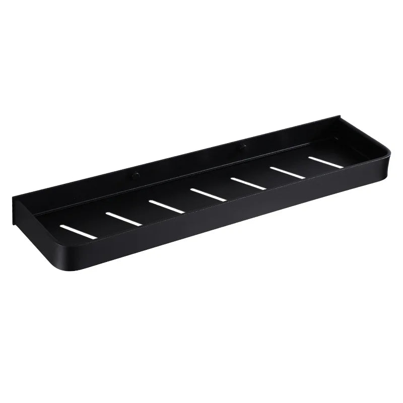 Étagère de Salle de Bain d'Angle Noire avec Barre à Crochets