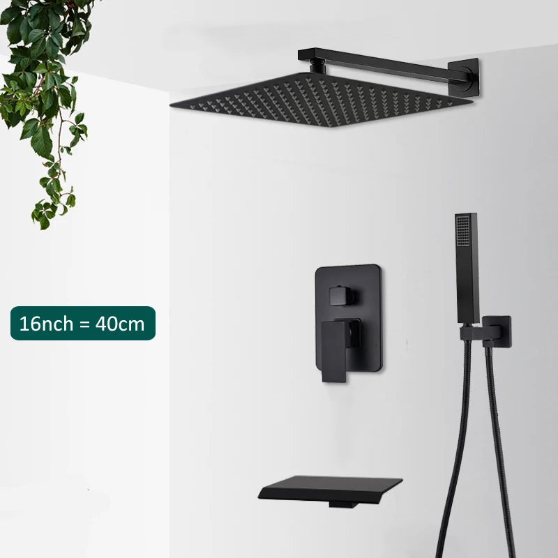 Douche Encastrable Noire Cascade de Pluie avec Bec
