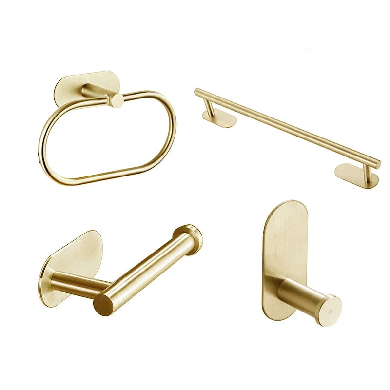 Accessoires Salle de Bain Adhésifs Doré Brossé à la Pièce, 5 Articles