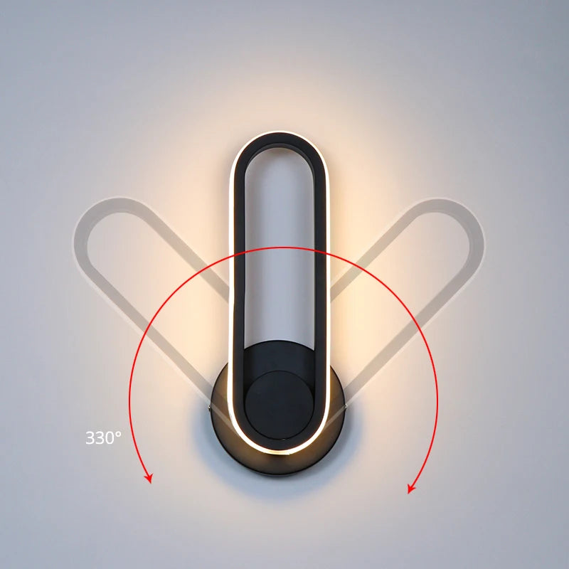 Applique Murale LED 330° Barre ou Anneau, Noir ou Blanc, 30 à 50 cm
