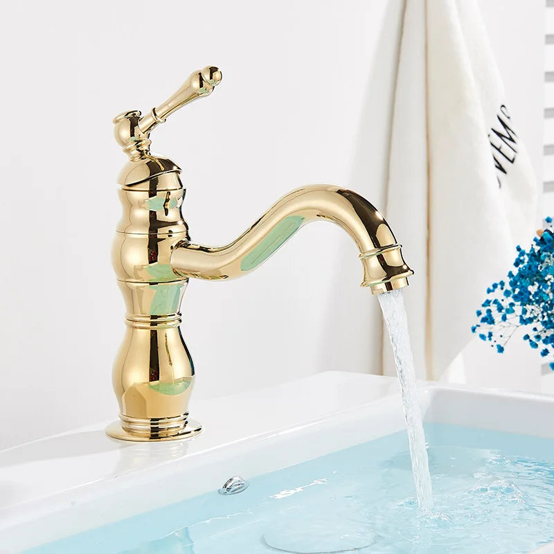 Mitigeur Lavabo Rétro Colonne Laiton Antique