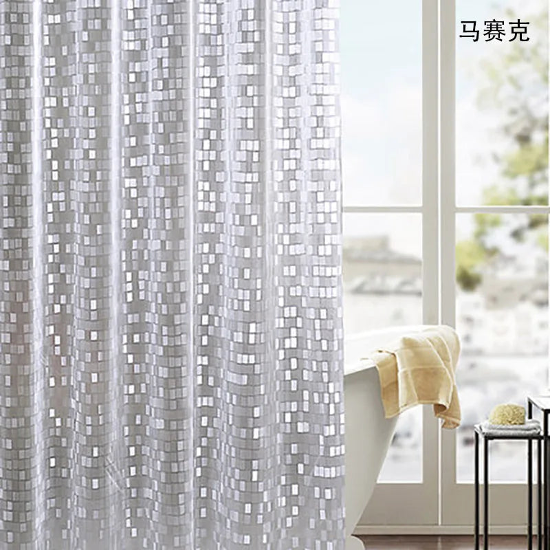 Rideau de Douche Transparent 3D PVC Mosaïque ou Galets, 8 Dimensions