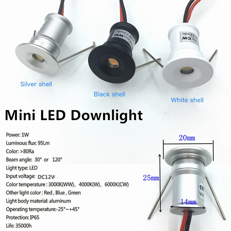 Mini Spot LED Encastrable Cuisine 12 V IP65, Ø 20 mm, Faisceau 30° ou 120°