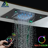 Pommeau de Douche LED Encastré Plafond Pluie et Cascade Télécommande