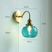 Applique Salle de Bain Dorée Globe Verre Côtelé, Opalin ou Bleu