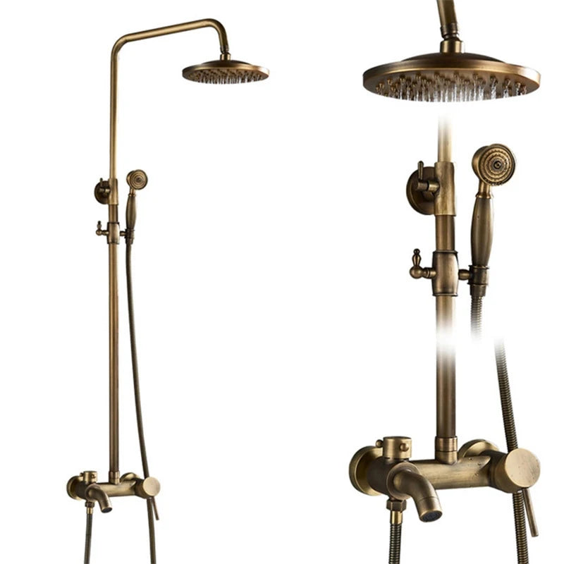 Colonne de Douche Rétro Laiton Antique ou Noir Mat, Pommeau Pluie 20 cm
