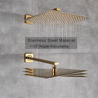 Douche Encastrable Dorée Carrée avec Pluie 20, 25 ou 30 cm