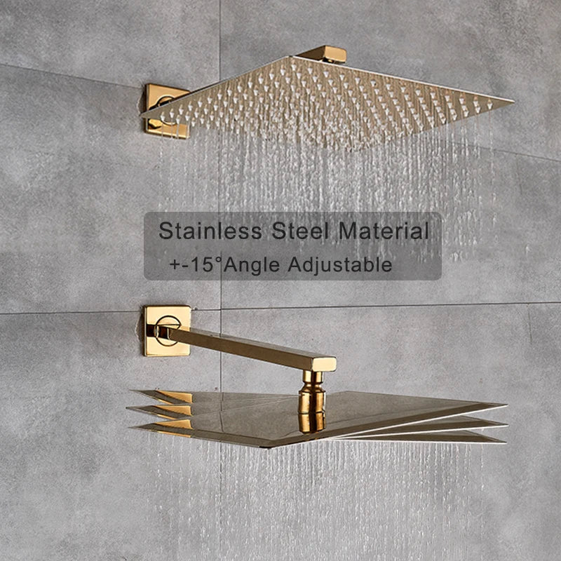Douche Encastrable Dorée Carrée avec Pluie 20, 25 ou 30 cm