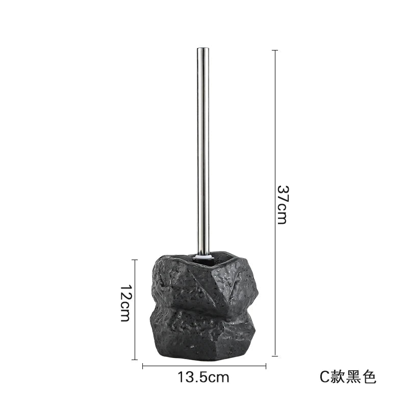 Brosse WC Céramique Effet Pierre Noire avec Manche Inox, 3 Modèles