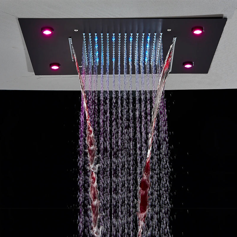 Pommeau de Douche LED Encastré Plafond Pluie et Cascade Télécommande