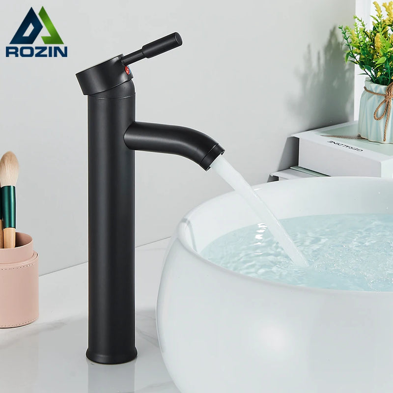 Mitigeur Lavabo Noir Mat Monotrou en Laiton, Haut ou Court, 5 Finitions