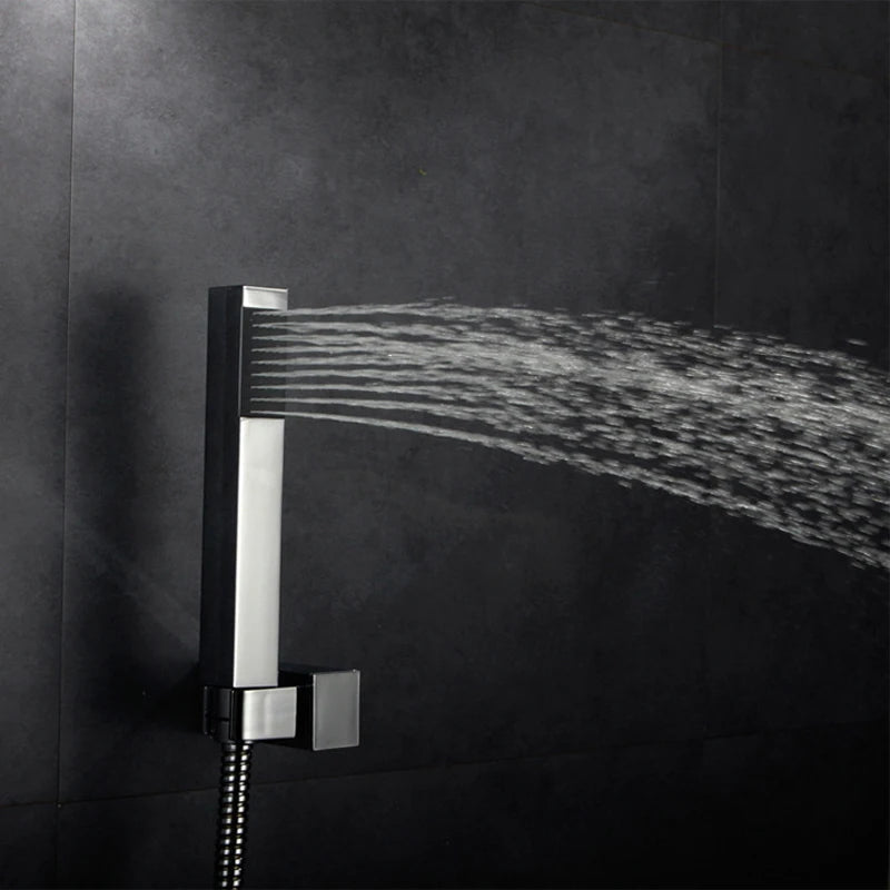 Pommeau de Douche à Main Carré Chromé ou Noir, ABS ou Laiton