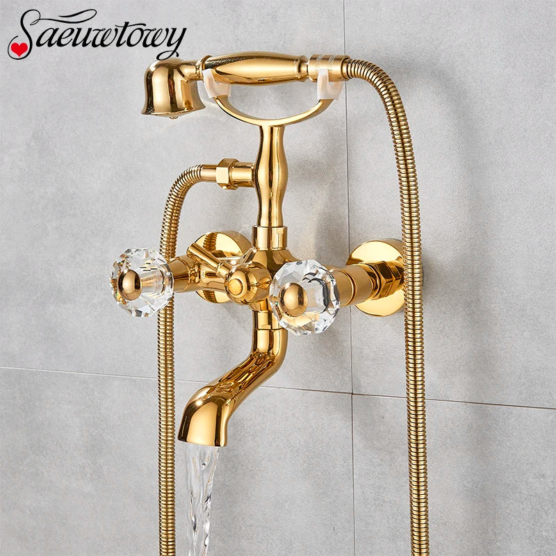 Robinet de Baignoire Laiton Cascade Dorée Style Rétro