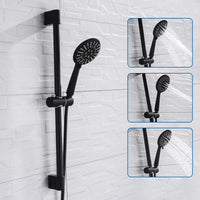 Barre de Douche Coulissante Noir Mat, Douchette 3 Jets et Flexible