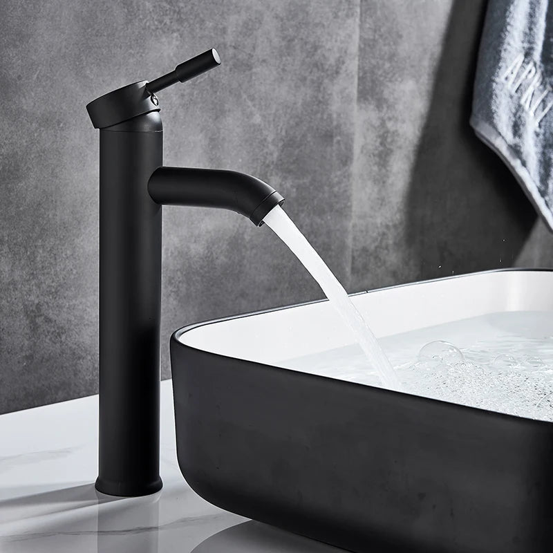 Mitigeur Lavabo Noir Mat Monotrou en Laiton, Haut ou Court, 5 Finitions