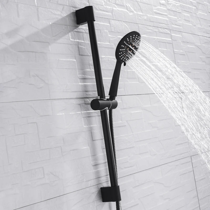 Barre de Douche Coulissante Noir Mat, Douchette 3 Jets et Flexible