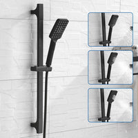 Barre de Douche Coulissante Noir Mat, Douchette Carrée 3 Jets et Flexible