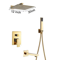 Douche Encastrable Dorée Carrée avec Pluie 20, 25 ou 30 cm