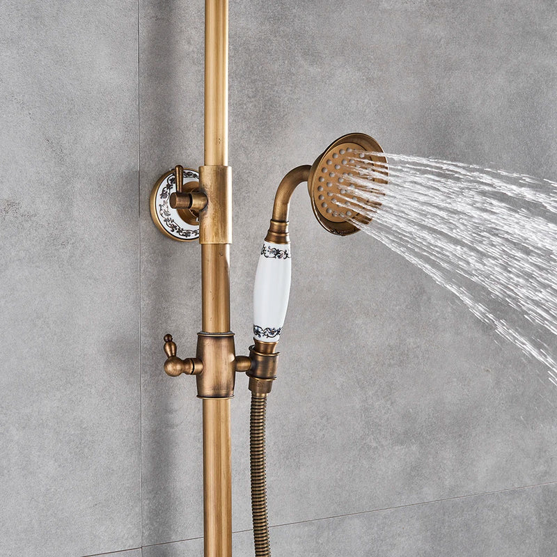 Colonne de Douche Rétro Laiton Antique avec Pommeau Pluie et Douchette