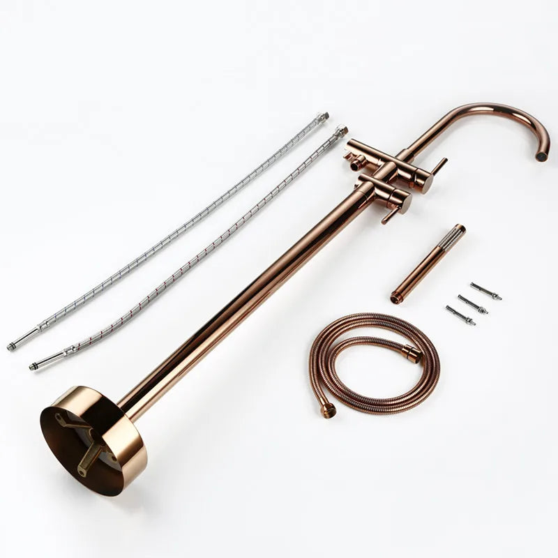 Robinet Baignoire sur Pied Deux Leviers, Inverseur et Douchette, 7 Finitions