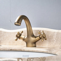 Mitigeur Lavabo Rétro Laiton Vieilli, Double Poignée, Monotrou