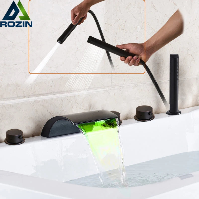 Robinet de Baignoire Cascade LED Bronze Noir 5 Pièces