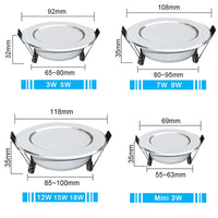 Spot LED Encastrable Blanc Liseré Argent, 3 à 18 W, Ø 69 à 118 mm