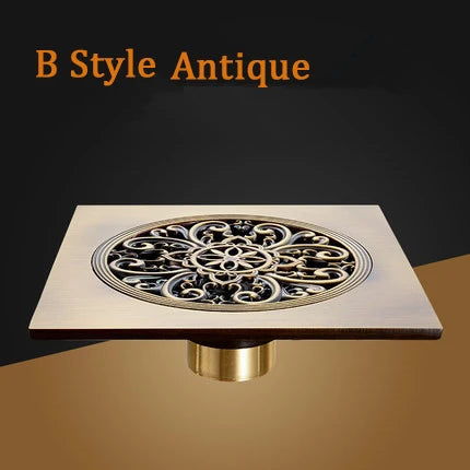 Bonde de Douche Carrée Laiton Bronze Antique 15 x 15 cm, Grille Ronde Sculptée