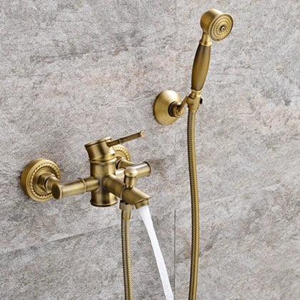 Robinet de Baignoire Bain-Douche Bronze Antique avec Douchette