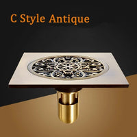 Bonde de Douche Carrée Laiton Bronze Antique 15 x 15 cm, Grille Ronde Sculptée