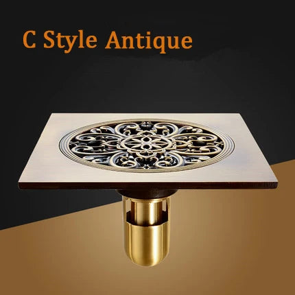 Bonde de Douche Carrée Laiton Bronze Antique 15 x 15 cm, Grille Ronde Sculptée