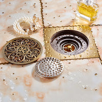 Bonde de Douche Carrée Laiton Bronze Antique 15 x 15 cm, Grille Ronde Sculptée