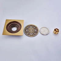 Bonde de Douche Carrée Laiton Bronze Antique 15 x 15 cm, Grille Ronde Sculptée