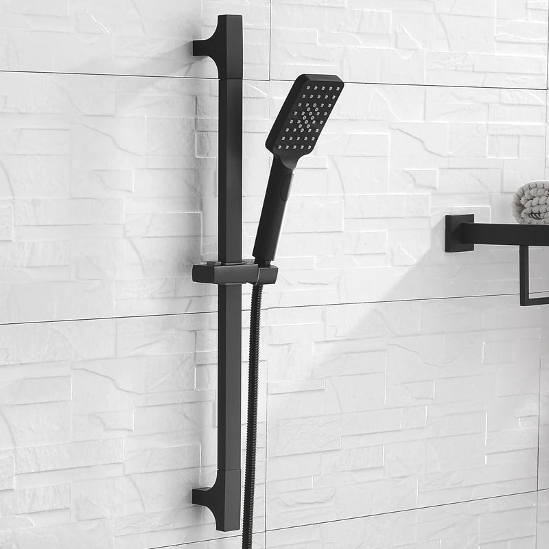 Barre de Douche Coulissante Noir Mat, Douchette Carrée 3 Jets et Flexible