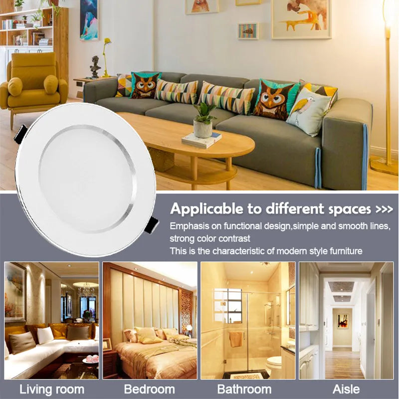 Spot LED Encastrable Blanc Liseré Argent, 3 à 18 W, Ø 69 à 118 mm