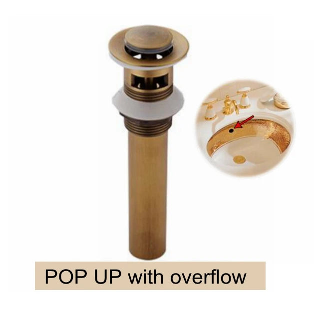 Bonde Lavabo Laiton Antique Pop-Up, Rotative ou Sculptée, 20 cm
