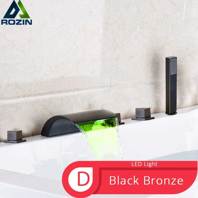 Robinet de Baignoire Cascade LED Bronze Noir 5 Pièces