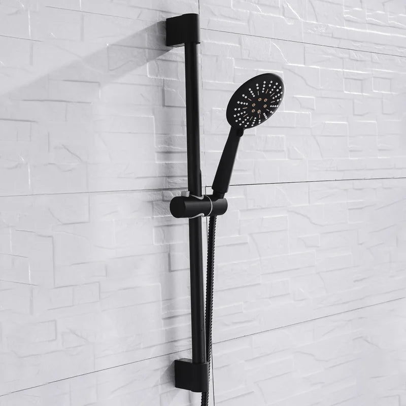 Barre de Douche Coulissante Noir Mat, Douchette 3 Jets et Flexible