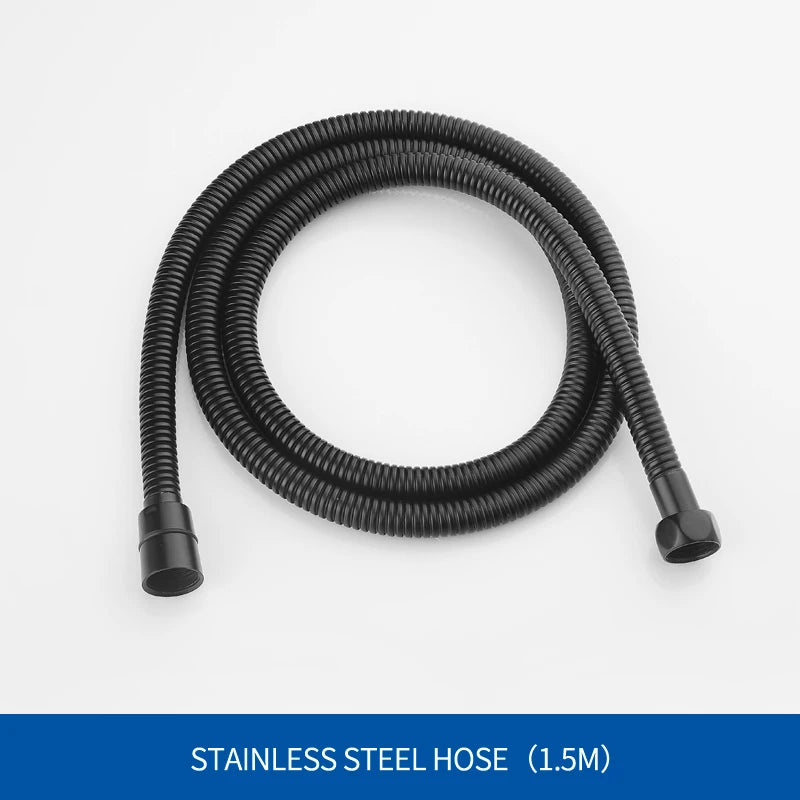 Barre de Douche Coulissante Noir Mat, Douchette 3 Jets et Flexible