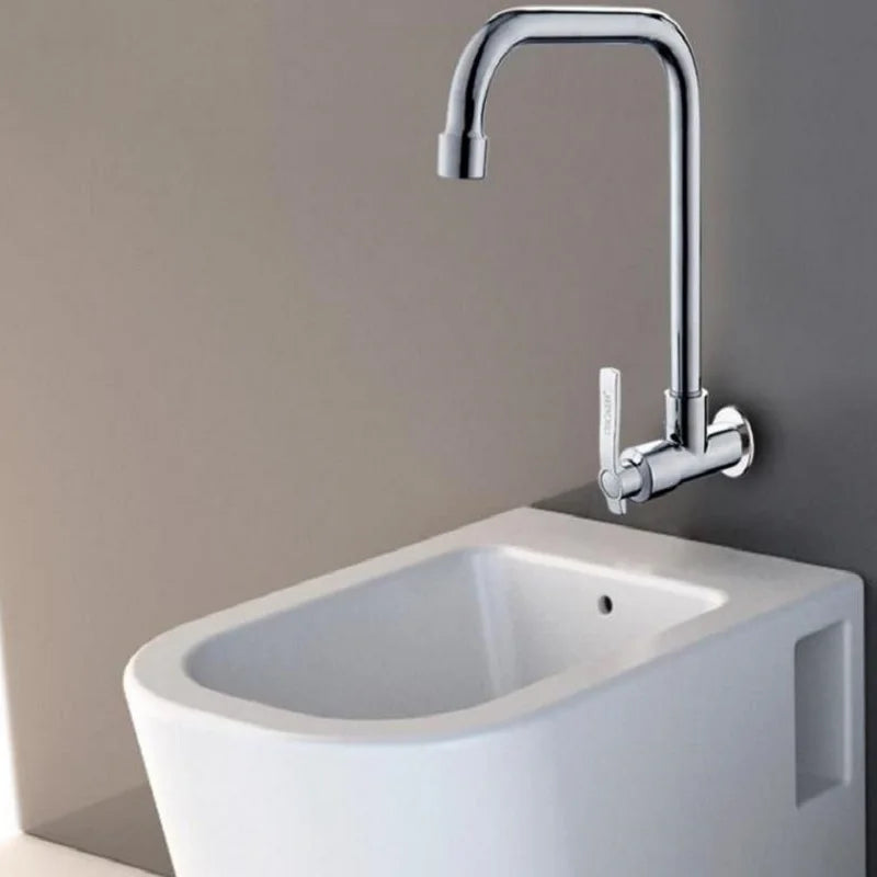 Robinet de Cuisine Mural Eau Froide Chromé, Bec Haut ou Long Orientable