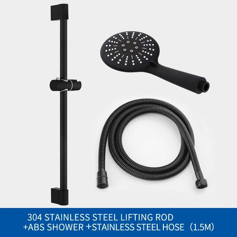 Barre de Douche Coulissante Noir Mat, Douchette 3 Jets et Flexible