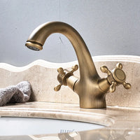 Mitigeur Lavabo Rétro Laiton Vieilli, Double Poignée, Monotrou