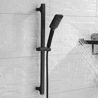Barre de Douche Coulissante Noir Mat, Douchette Carrée 3 Jets et Flexible