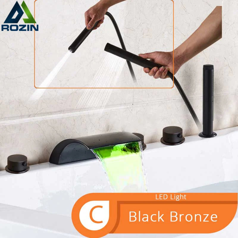 Robinet de Baignoire Cascade LED Bronze Noir 5 Pièces