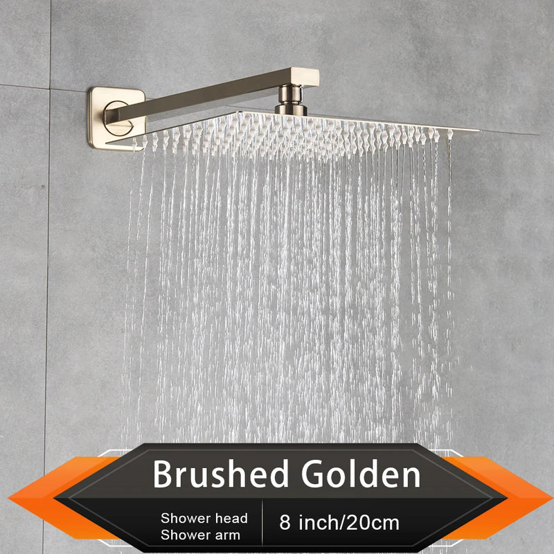 Pommeau de Douche Effet Pluie Carré Ultra-Plat, avec Bras Mural