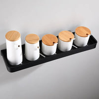 Étagère de Salle de Bain d'Angle Noire avec Barre à Crochets