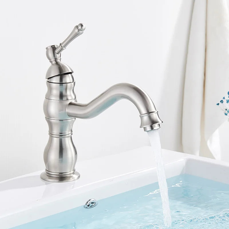Mitigeur Lavabo Rétro Colonne Laiton Antique
