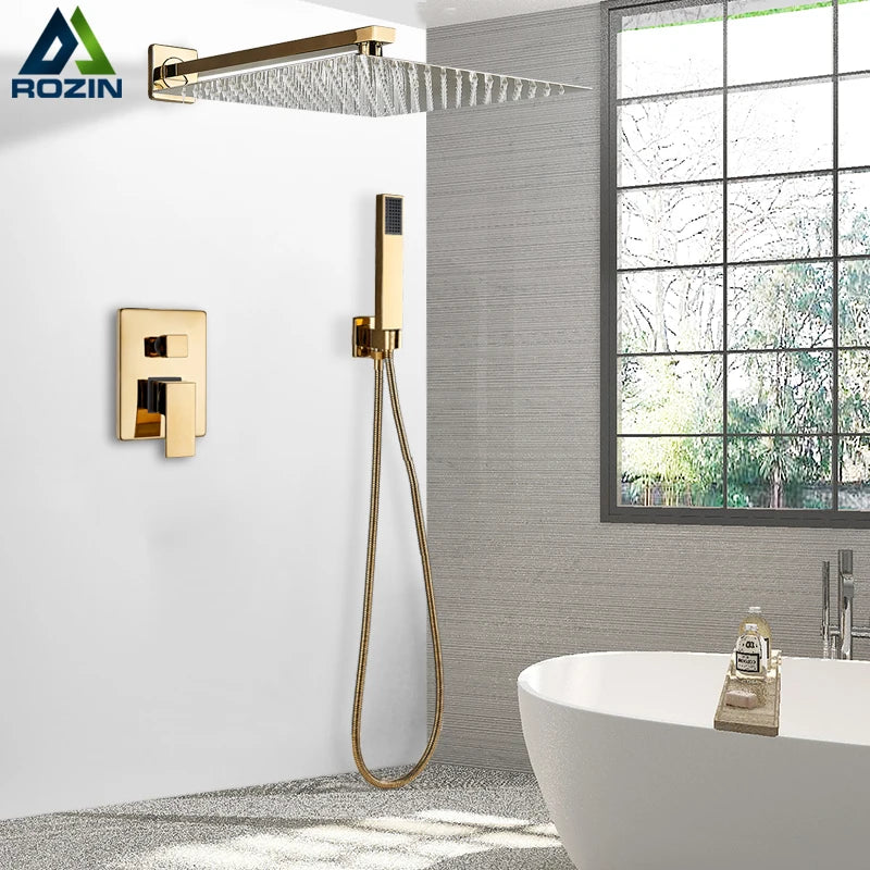 Douche Encastrable Dorée Carrée avec Pluie 20, 25 ou 30 cm