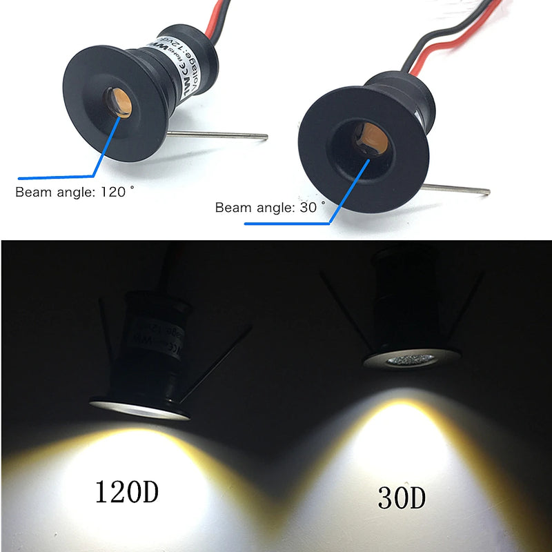 Mini Spot LED Encastrable Découpe 15 mm, 1 W Dimmable 12 V, Meuble et Vitrine