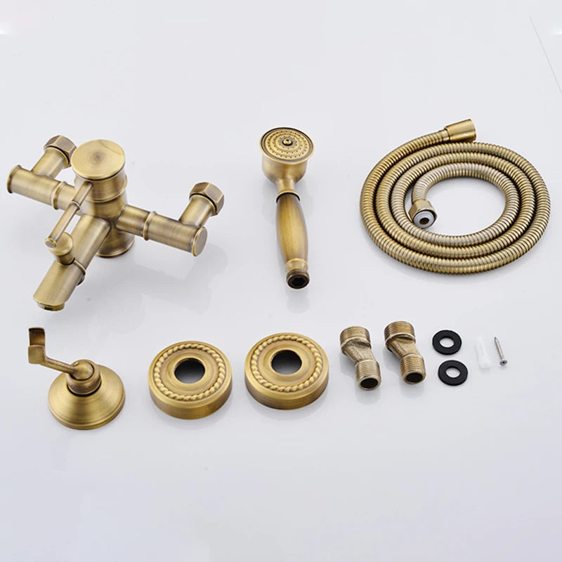 Robinet de Baignoire Bain-Douche Bronze Antique avec Douchette